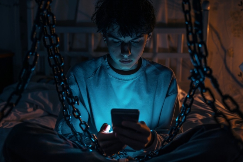 Tentación, joven viendo celular