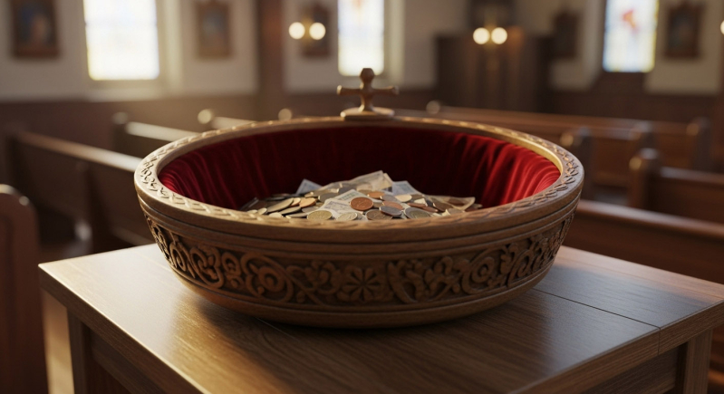 Recipiente de ofrendas en una iglesia