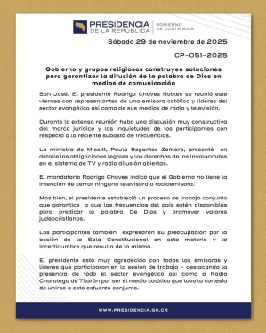 Comunicado Presidencia de Costa Rica
