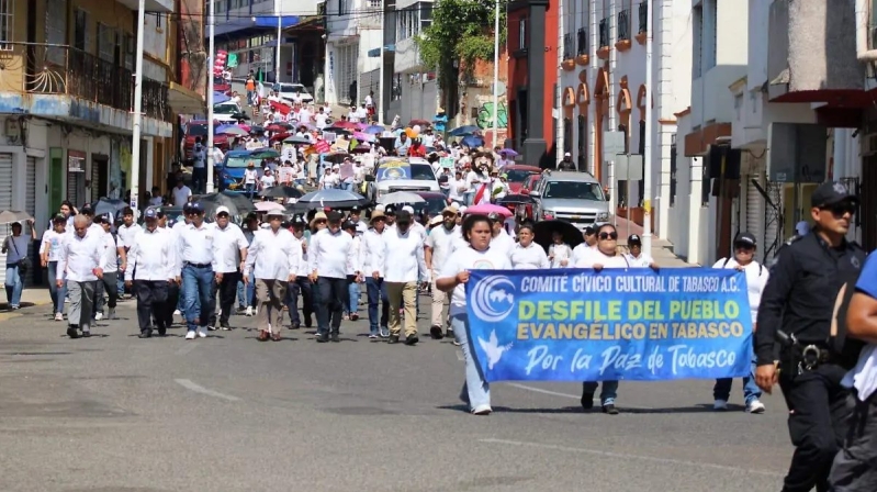 Marcha de evangélicos en Tabasco, México