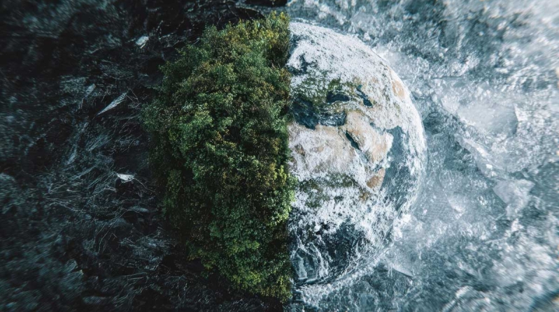 Planeta Tierra dividida por verde y hielo