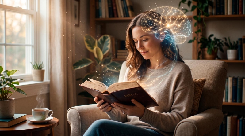 Mujer leyendo la Biblia - Imagen generada por IA