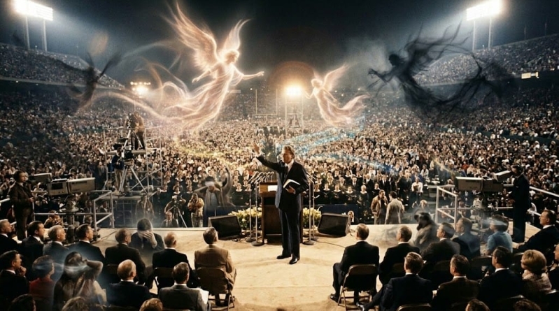 Billy Graham predicando - Imagen generada por IA